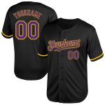 Custom Black Purple Gold Mesh Throwback Baseball Jersey for Men and Women Personalized Black Purple-Gold Mesh Throwback Baseball