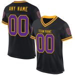 Personalized Black Purple Gold Throwback Football Jersey Mesh Design Personalized Black Purple-Gold Mesh Throwback Football