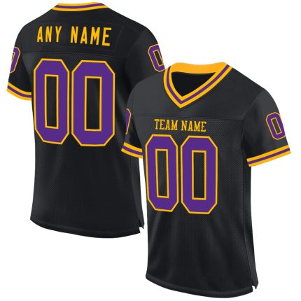 Personalized Black Purple Gold Throwback Football Jersey Mesh Design Personalized Black Purple-Gold Mesh Throwback Football