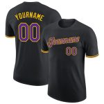 Custom Performance T-Shirt with Name and Number - Black Purple-Gold Team Shirt Personalized Black Purple-Gold Performance