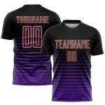 Personalized Soccer Jersey, Black Purple-Gold Pinstripe Fade Fashion Sublimation Design Personalized Black Purple-Gold Pinstripe