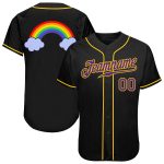 Custom Name and Number Personalized LGBT Pride Baseball Jersey - Black Purple Gold Rainbow Design Personalized Black Purple-Gold