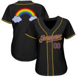 Personalized LGBT Pride Rainbow Baseball Jersey - Black Purple Gold Design Personalized Black Purple-Gold Rainbow For Pride