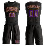 Custom Basketball Jersey - Personalized Black Purple Gold Sublimation Suit with Team Name and Number, Round Neck Personalized