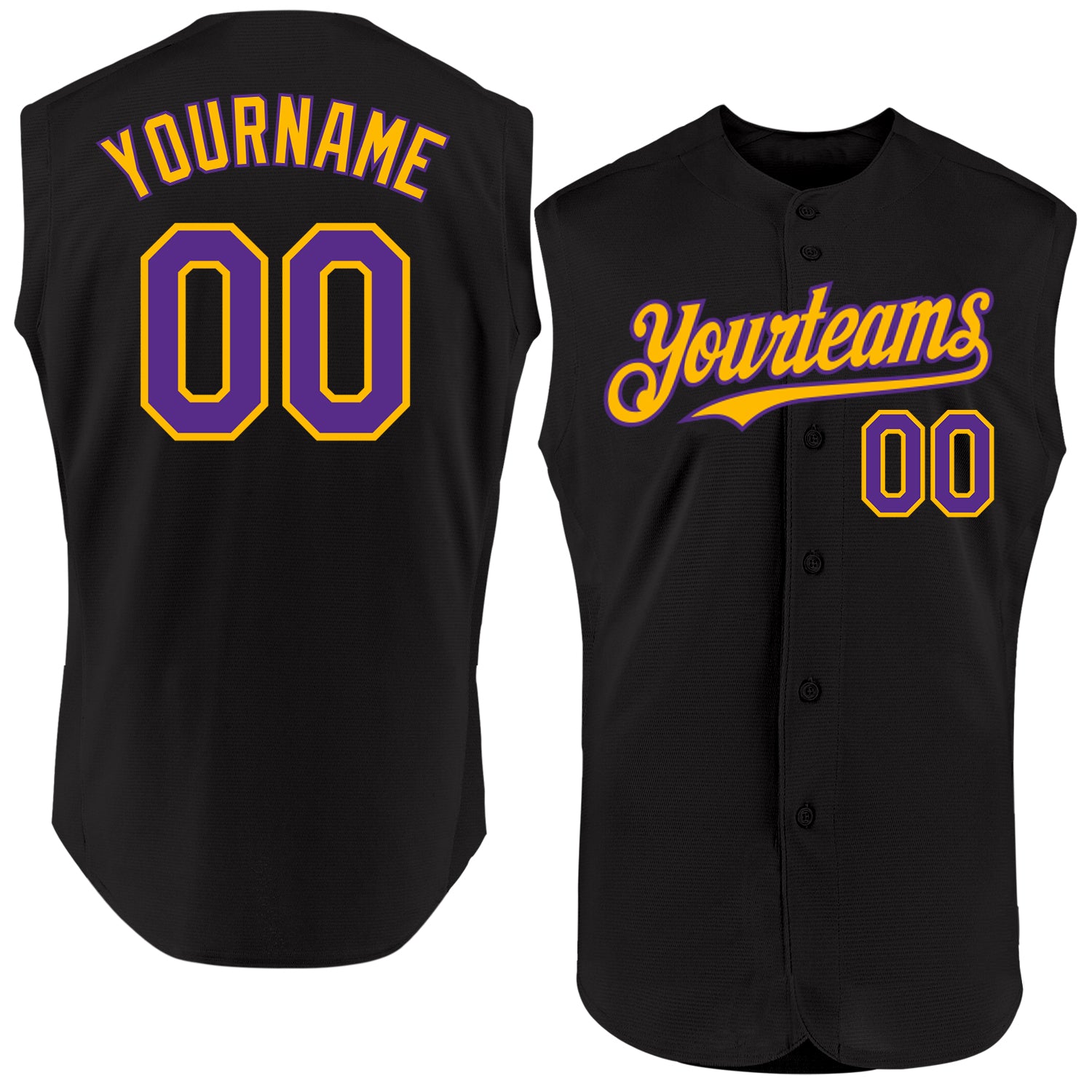 Personalized Black Purple Gold Baseball Jersey - Custom Sleeveless Design 2 Personalized Black Purple-Gold Sleeveless Baseball
