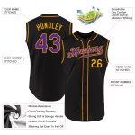 Personalized Purple Gold Black Sleeveless Baseball Jersey for Men and Women Personalized Black Purple-Gold Sleeveless Baseball