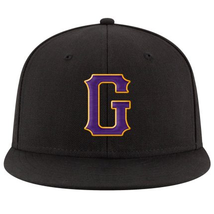 Custom Name Number Snapback Hat Adjustable Black Purple Gold Stitched Personalized Team Cap Personalized Black Purple-Gold
