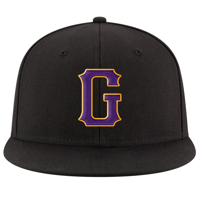 Custom Name Number Snapback Hat Adjustable Black Purple Gold Stitched Personalized Team Cap Personalized Black Purple-Gold