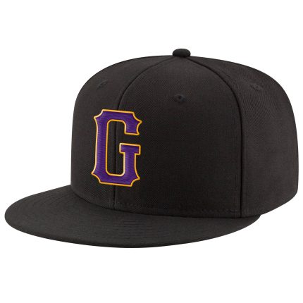 Personalized Adjustable Snapback Hat Black Purple Gold Stitched Design Personalized Black Purple-Gold Stitched Adjustable