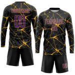 Personalized Purple Gold Soccer Jersey - Custom Black Sublimation Uniform 2 Personalized Black Purple-Gold Sublimation Soccer