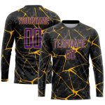 Personalized Purple Gold Soccer Jersey - Custom Black Sublimation Uniform 2 Personalized Black Purple-Gold Sublimation Soccer