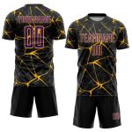 Personalized Purple Gold Soccer Jersey - Custom Black Sublimation Uniform 2 Personalized Black Purple-Gold Sublimation Soccer