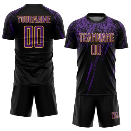 Custom Black Purple Gold Soccer Jersey - Personalized Sublimation Uniform Personalized Black Purple-Gold Sublimation Soccer