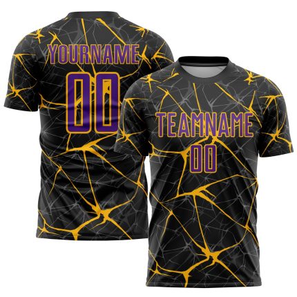 Personalized Soccer Jersey - Black Purple Gold Sublimation Uniform Personalized Black Purple-Gold Sublimation Soccer Uniform