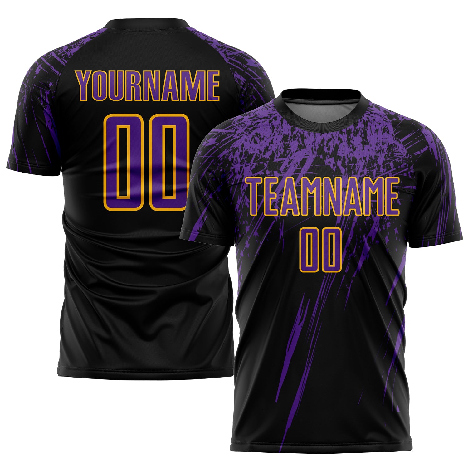 Custom Black Purple Gold Soccer Jersey - Personalized Sublimation Uniform Personalized Black Purple-Gold Sublimation Soccer