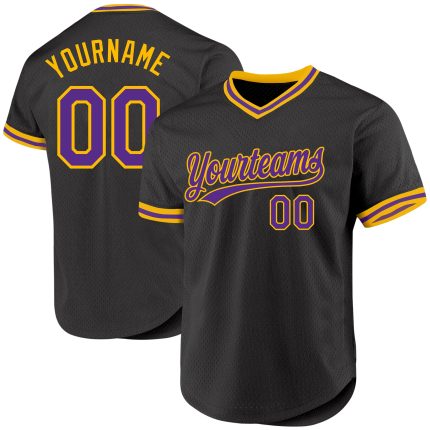 Custom Black Purple Gold Throwback Baseball Jersey - Personalized Sports Apparel Personalized Black Purple-Gold Throwback