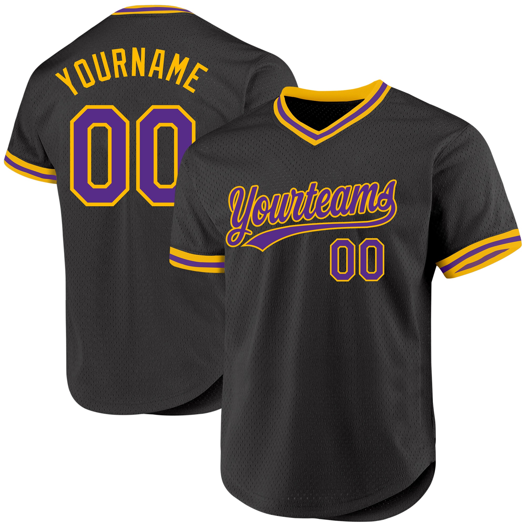 Custom Black Purple Gold Throwback Baseball Jersey - Personalized Sports Apparel Personalized Black Purple-Gold Throwback
