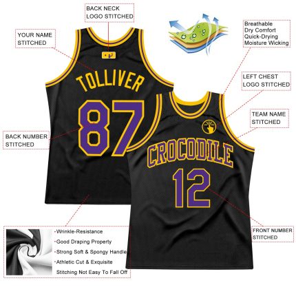 Custom Black Purple-Gold Throwback Basketball Jersey for Men and Women Personalized Black Purple-Gold Throwback Basketball