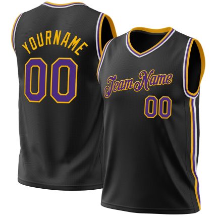 Personalized Black Gold Purple Throwback Basketball Jersey - Custom 3 Personalized Black Purple-Gold Throwback Basketball