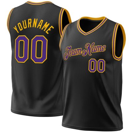 Custom Black Purple-Gold Basketball Jersey for Men - Throwback Style #4 Personalized Black Purple-Gold Throwback Basketball
