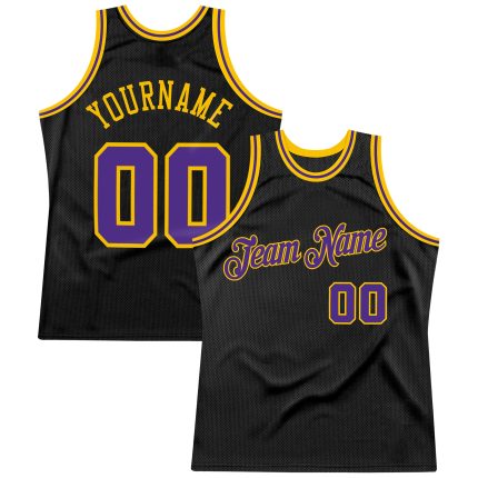 Custom Black Purple Gold Throwback Basketball Jersey - Personalized Design Personalized Black Purple-Gold Throwback Basketball