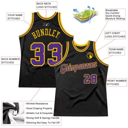 Custom Black Purple Gold Throwback Basketball Jersey - Personalized Design Personalized Black Purple-Gold Throwback Basketball