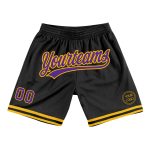 Personalized Basketball Shorts in Black Purple Gold - Throwback Style Personalized Black Purple-Gold Throwback Basketball