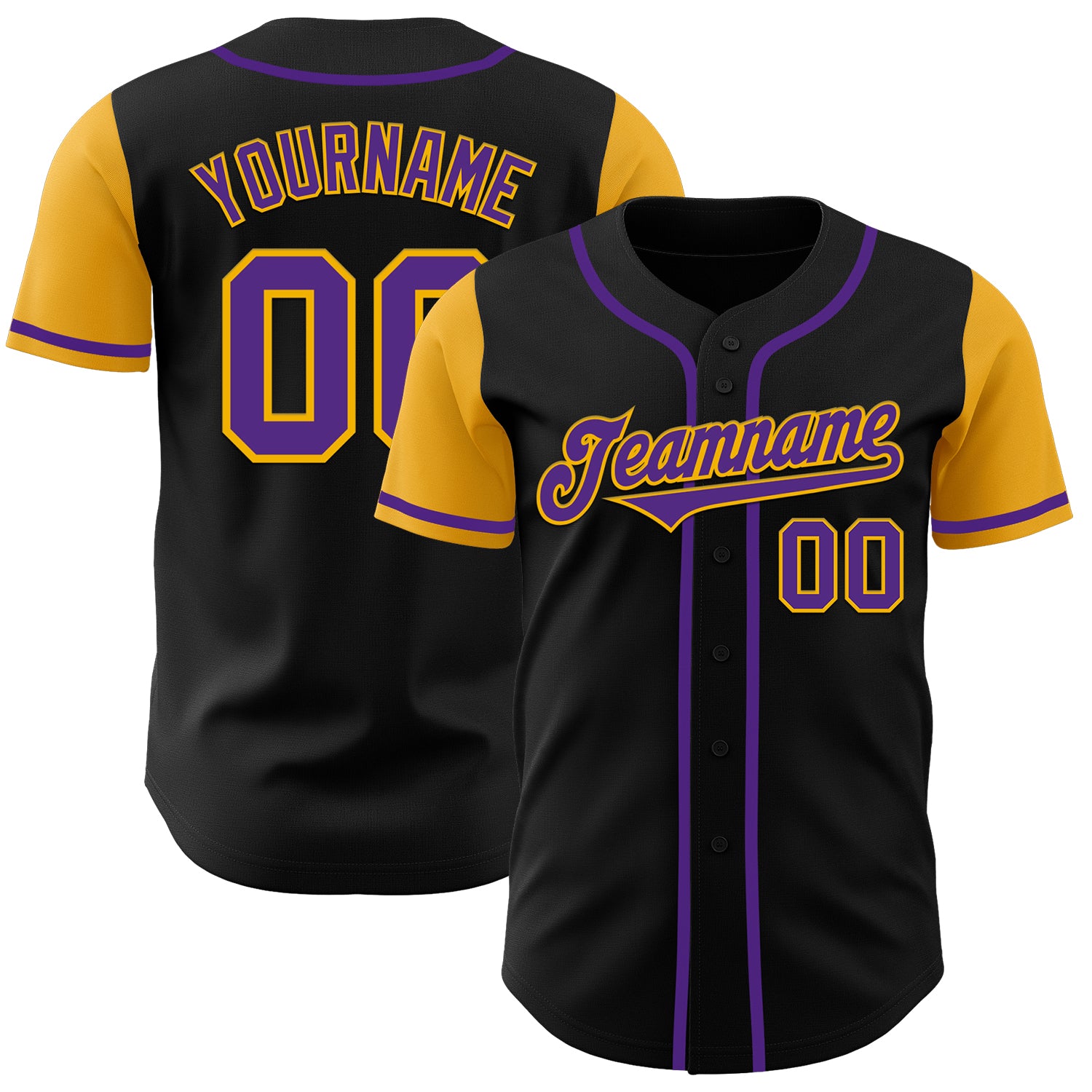 Personalized Black Purple Gold Two-Tone Baseball Jersey for Custom Sports Apparel Personalized Black Purple-Gold Two Tone