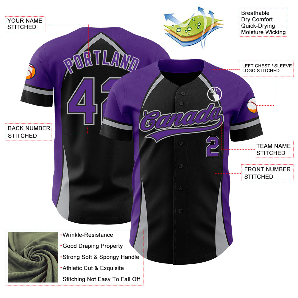 Personalized Black Purple-Gray 3D Curve Solid Baseball Jersey Personalized 3D Curve Solid Baseball Jersey in Black Purple-Gray Personalized Black Purple-Gray 3D Curve Solid Baseball Jersey - Image 3
