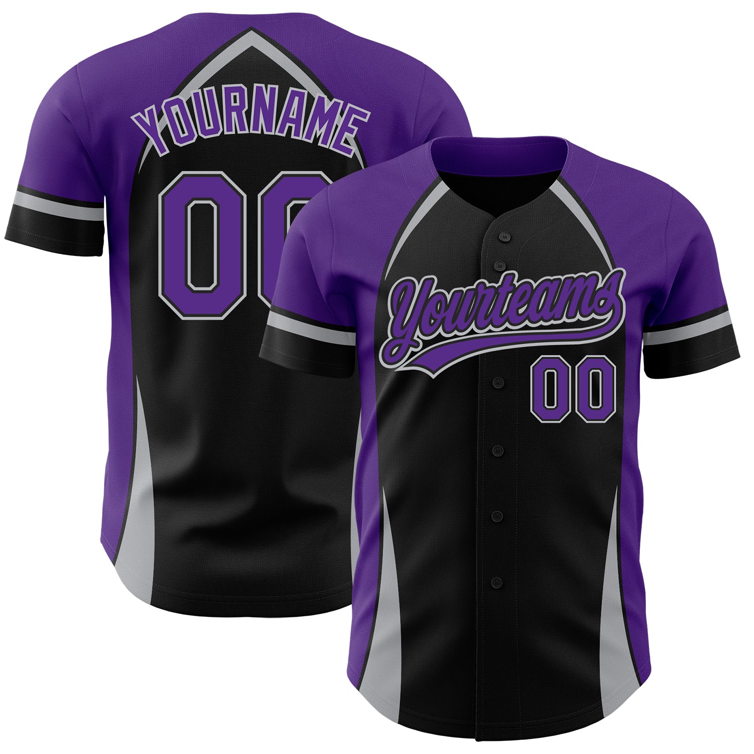 Custom Name & Number Personalized Baseball Jersey - Black Purple-Gray 3D Curve Pattern Design Personalized Black Purple-Gray
