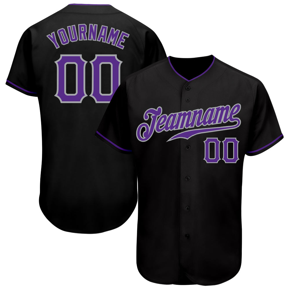 Custom Personalized Baseball Jersey with Black Purple-Gray Design - Authentic Team Name and Number Personalized Black Purple-Gray