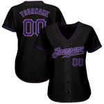 Custom Personalized Baseball Jersey with Black Purple-Gray Design - Authentic Team Name and Number Personalized Black Purple-Gray