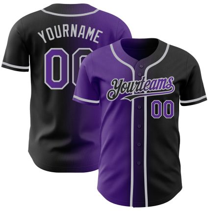 Custom Gradient Baseball Jersey - Personalized Black Purple-Gray Team Name and Number Personalized Black Purple-Gray Authentic