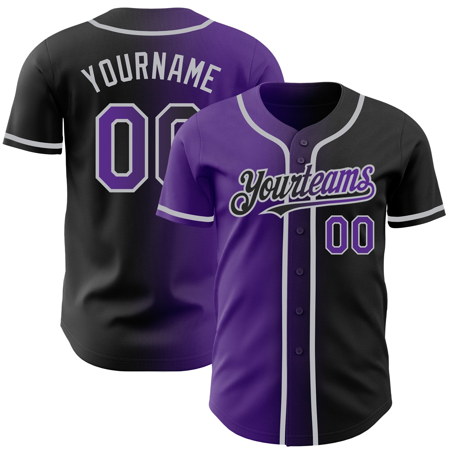 Custom Gradient Baseball Jersey - Personalized Black Purple-Gray Team Name and Number Personalized Black Purple-Gray Authentic