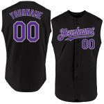 Custom Name and Number Personalized Baseball Jersey - Black Purple-Gray Authentic Sleeveless Design Personalized Black Purple-Gray