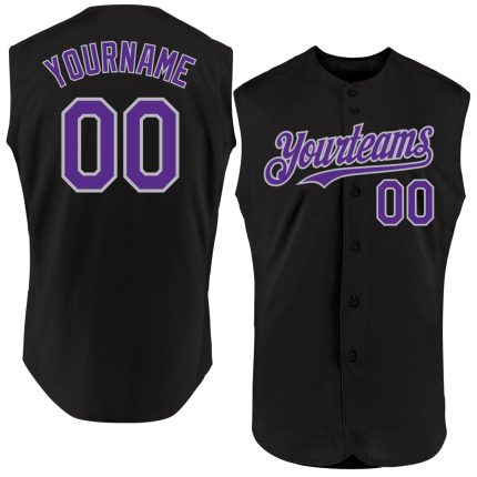 Custom Name and Number Personalized Baseball Jersey - Black Purple-Gray Authentic Sleeveless Design Personalized Black Purple-Gray
