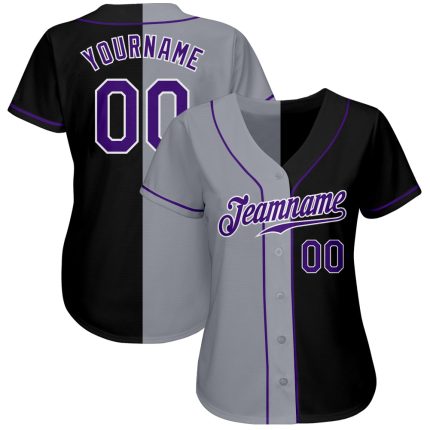Custom Name and Number Personalized Baseball Jersey Black Purple Gray Authentic Split Fashion Personalized Black Purple-Gray