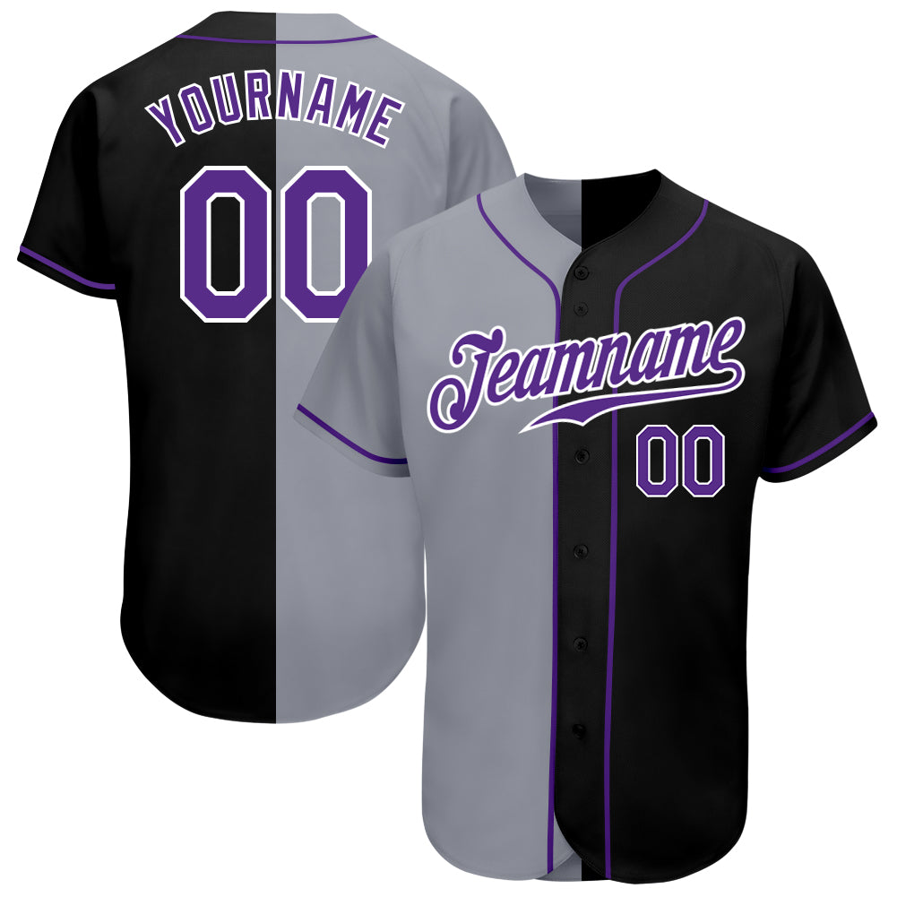 Custom Name and Number Personalized Baseball Jersey Black Purple Gray Authentic Split Fashion Personalized Black Purple-Gray