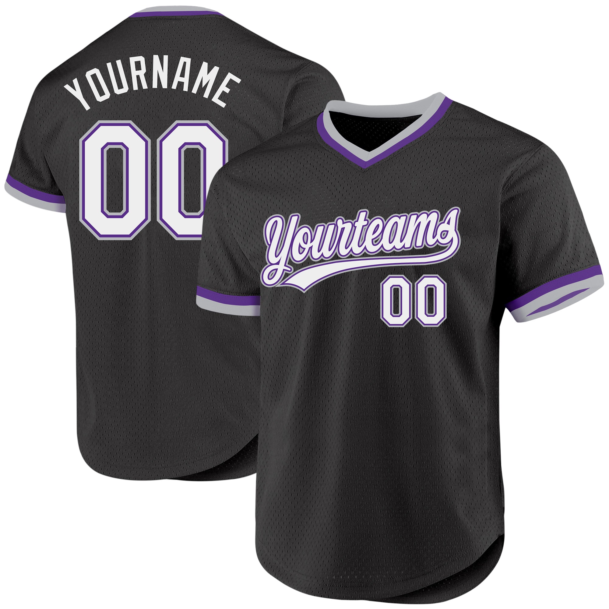 Custom Personalized Baseball Jersey with Team Name and Number - Black Purple-Gray Authentic Throwback Personalized Black