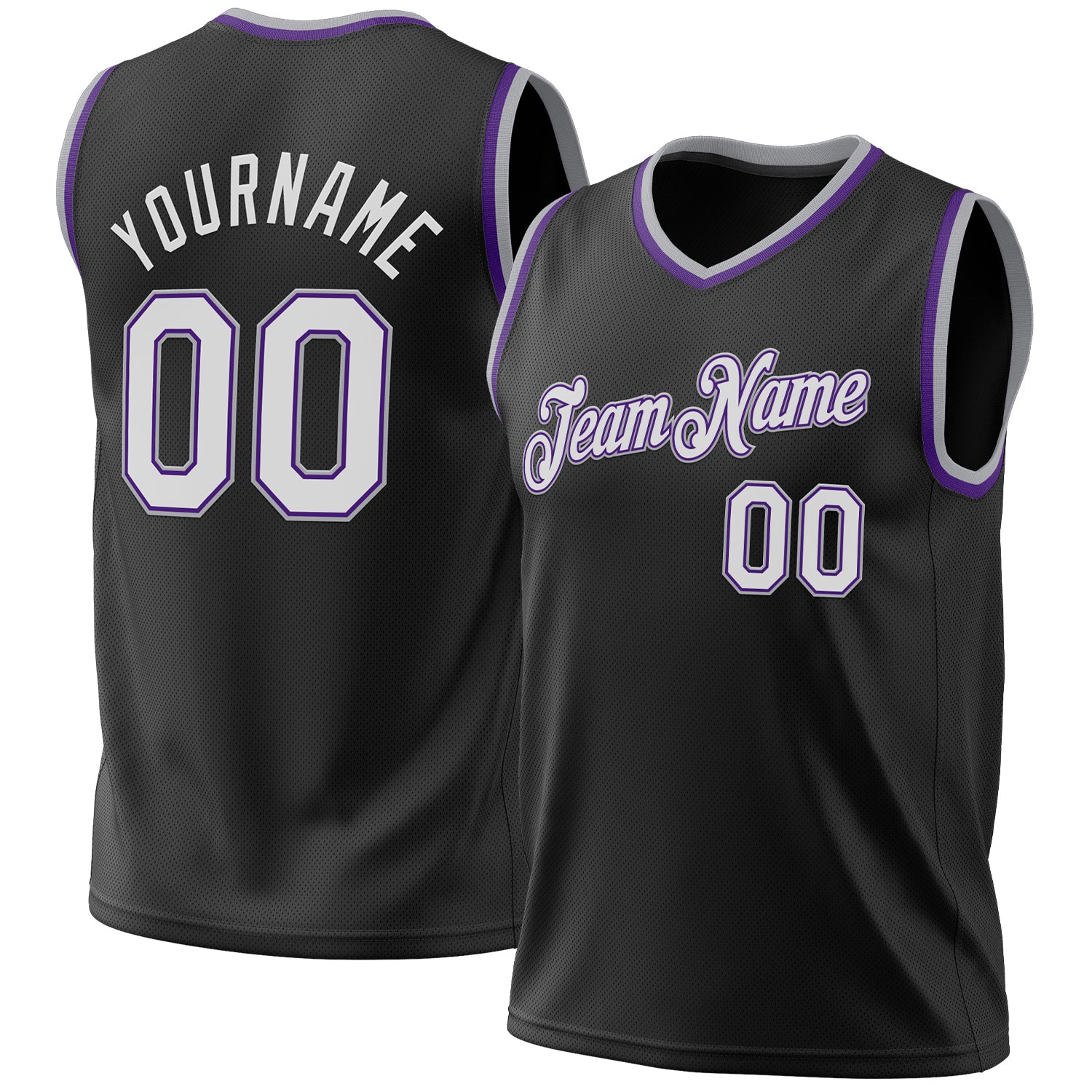 Personalized Basketball Jersey - Authentic Black Purple Gray Throwback Design Personalized Black Purple-Gray Authentic Throwback