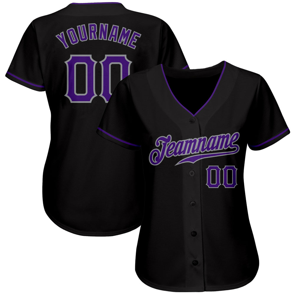 Personalized Black Purple-Gray Baseball Jersey Personalized Black Purple Gray Baseball Jersey for Men and Women Personalized Black Purple-Gray Baseball Jersey - Image 2