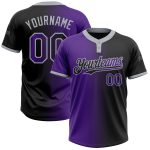 Personalized Unisex Softball Jersey Black Purple-Gray Gradient Two-Button Stylish Design Personalized Black Purple-Gray Gradient