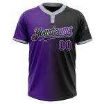 Personalized Unisex Softball Jersey Black Purple-Gray Gradient Two-Button Stylish Design Personalized Black Purple-Gray Gradient