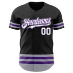 Custom Personalized Baseball Jersey - Black Purple-Gray Line with Team Name & Number Personalized Black Purple-Gray Line