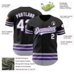 Personalized Baseball Jersey - Custom Black Purple-Gray Line Jersey Personalized Black Purple-Gray Line Baseball Jersey