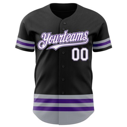 Personalized Baseball Jersey - Custom Black Purple-Gray Line Jersey Personalized Black Purple-Gray Line Baseball Jersey