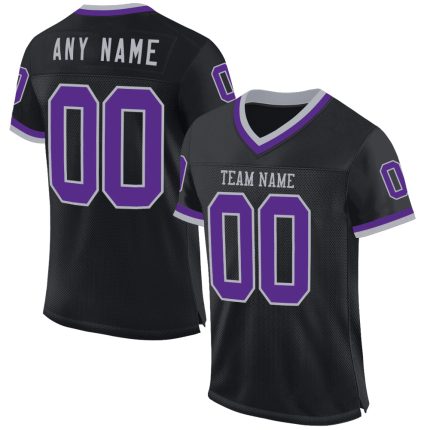 Custom Name and Number Football Jersey - Personalized Authentic Black Purple-Gray Mesh Throwback Design Personalized Black