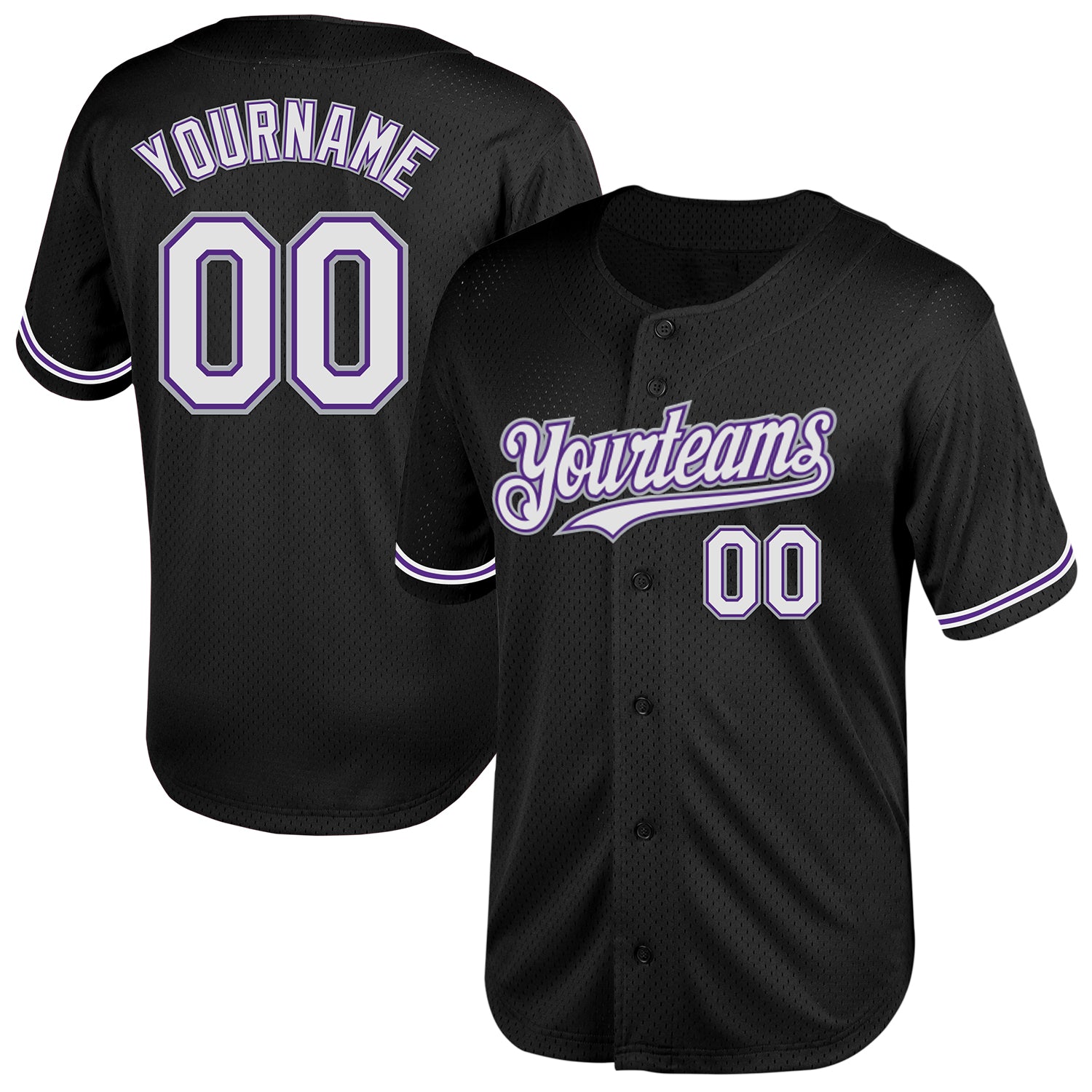 Personalized Black Purple Gray Mesh Throwback Jersey for Men and Women Personalized Black Purple-Gray Mesh Throwback Baseball