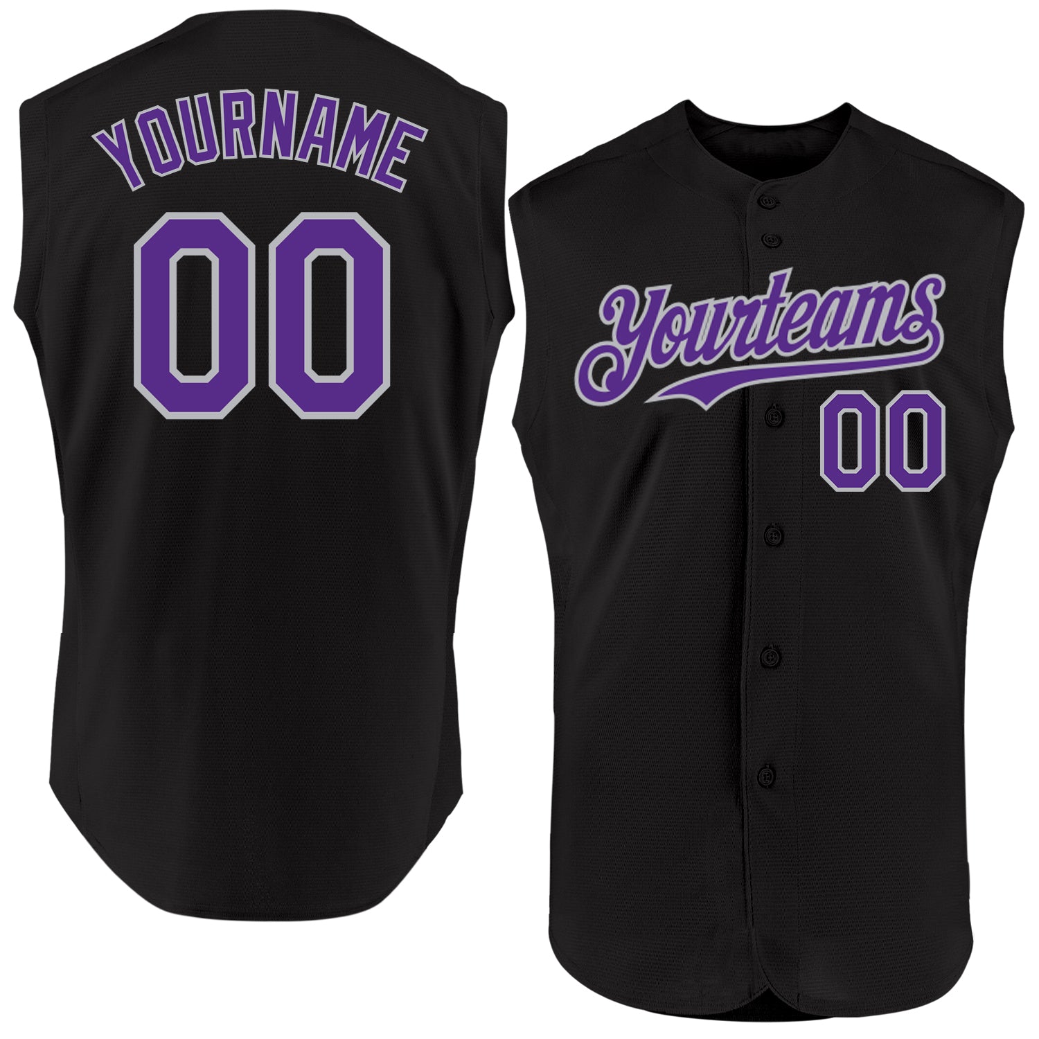 Personalized Black Purple Gray Baseball Jersey Sleeveless for Men and Women Personalized Black Purple-Gray Sleeveless Baseball