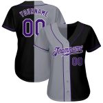 Personalized Black Purple Gray Baseball Jersey - Trendy Split Fashion Design Personalized Black Purple-Gray Split Fashion